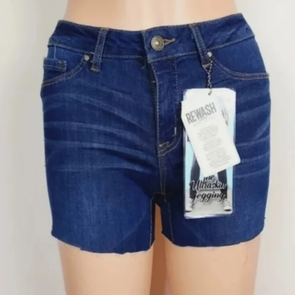 Rewash blue karma classic rise raw hem jeans shorts